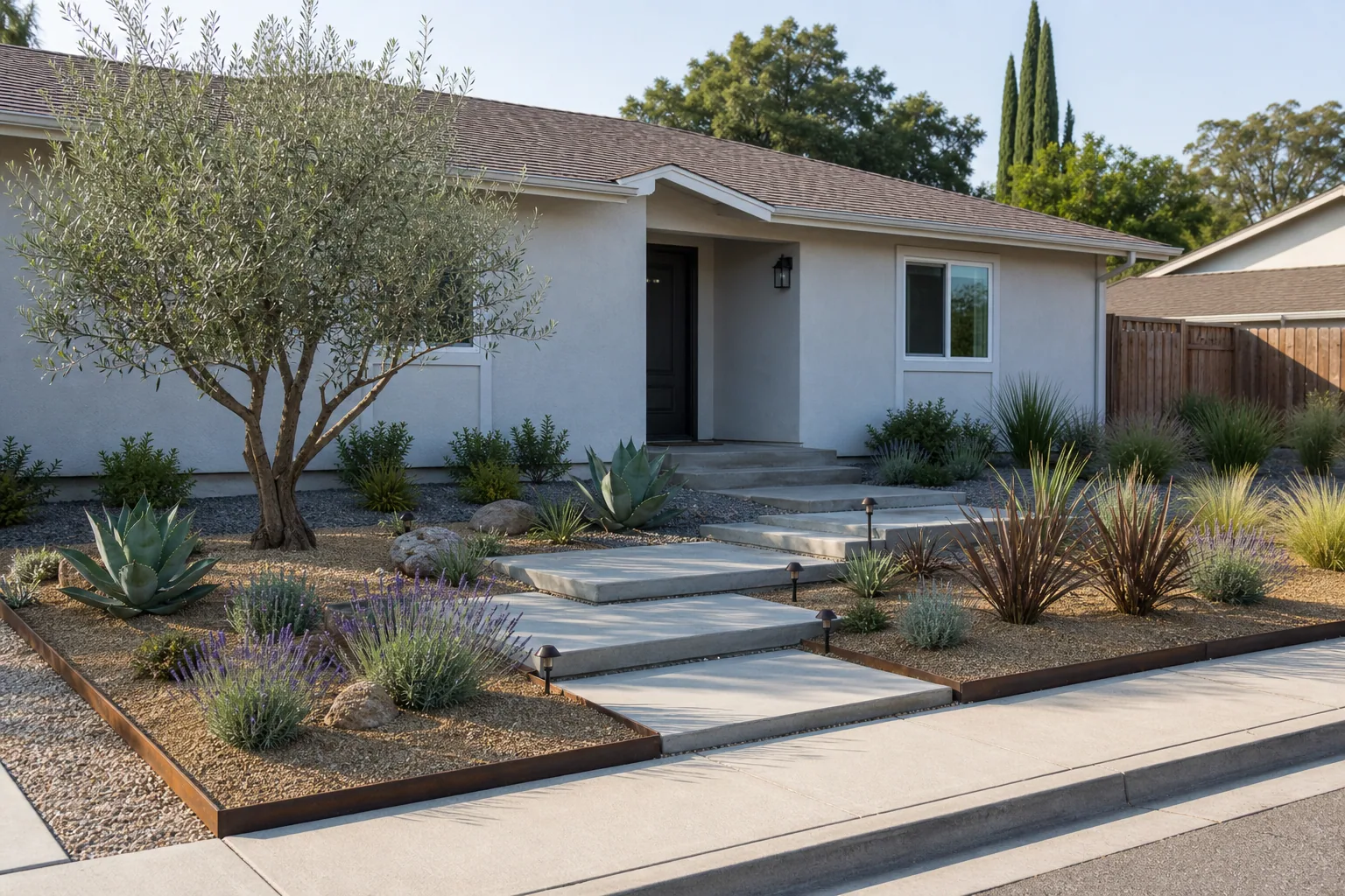 Low-water front yard and walkway inspiration for Gilbert landscaping